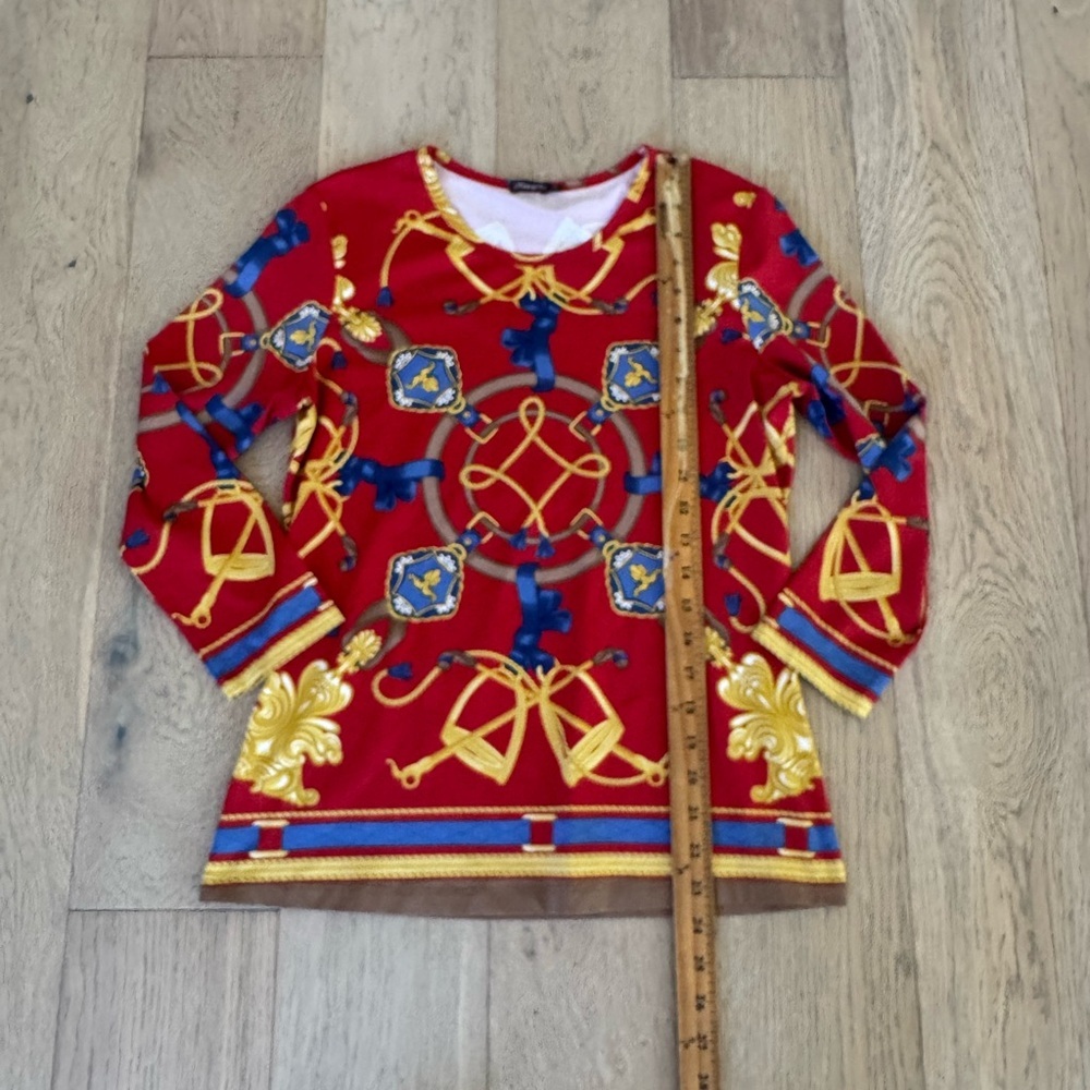J. McLaughlin Signature Catalina Cloth Equestrian Top Medium Red - Picture 2 of 6